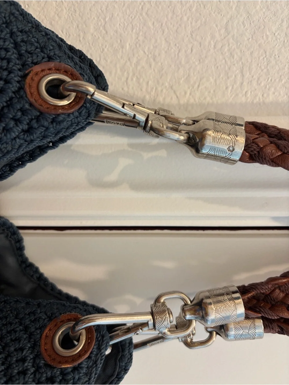 The Sak Woven Navy Double Handle Zip Crochet Bag